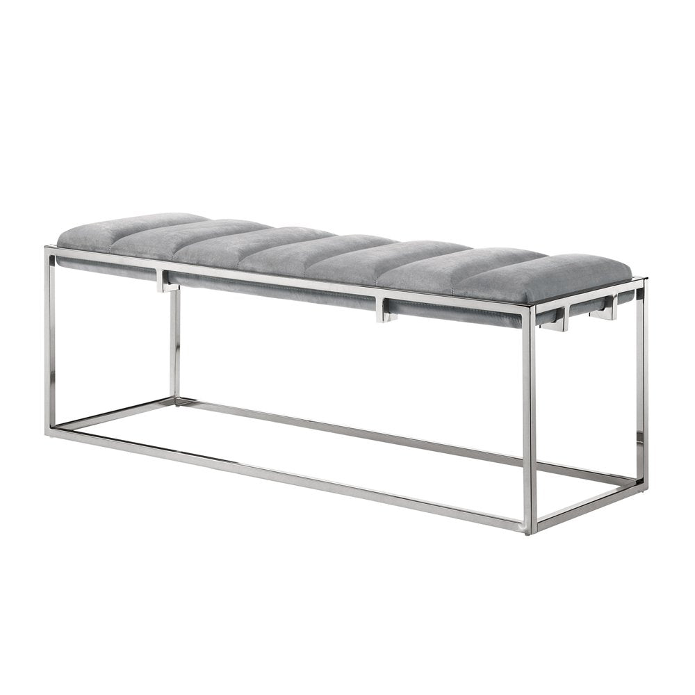 50" Gray and Silver Tufted Velvet Upholstered Bench