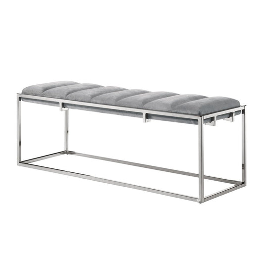 50" Gray and Silver Tufted Velvet Upholstered Bench
