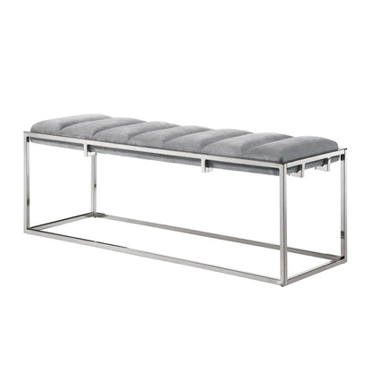50" Gray and Silver Tufted Velvet Upholstered Bench