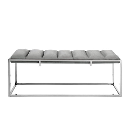 50" Gray and Silver Tufted Velvet Upholstered Bench