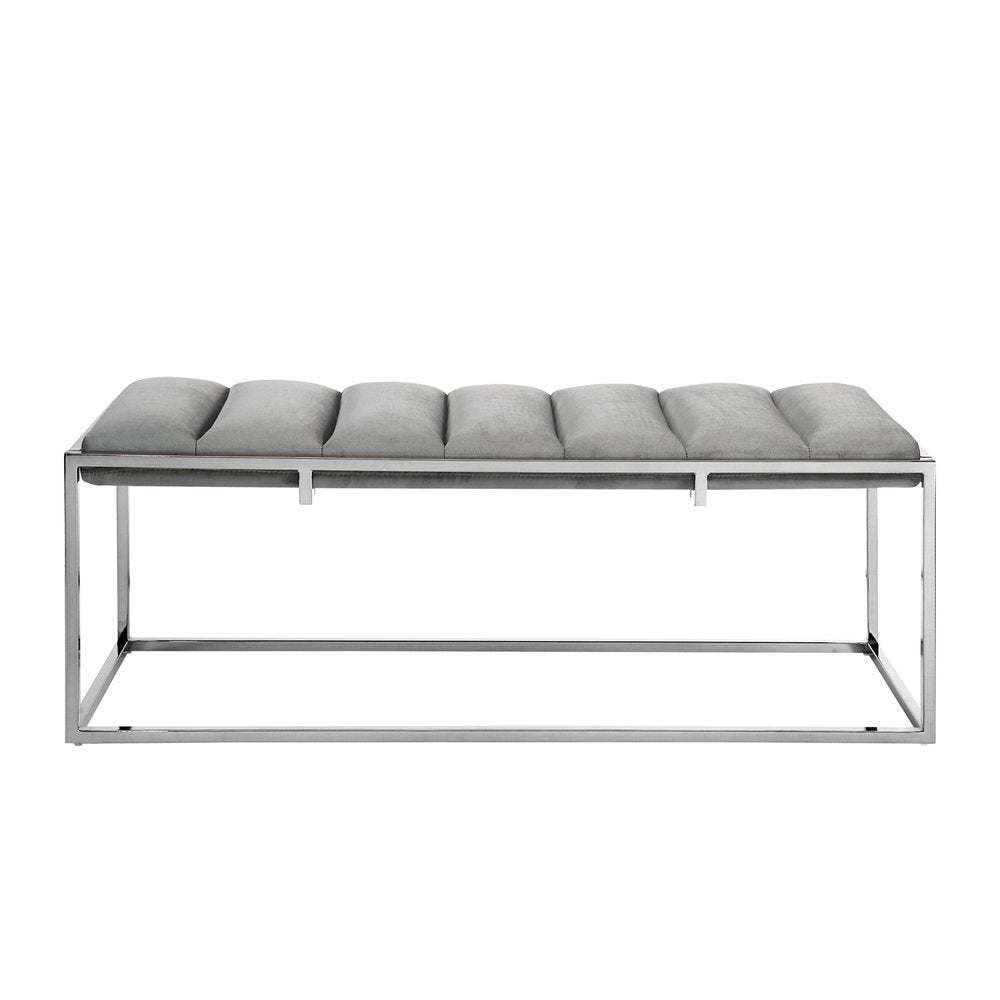 50" Gray and Silver Tufted Velvet Upholstered Bench