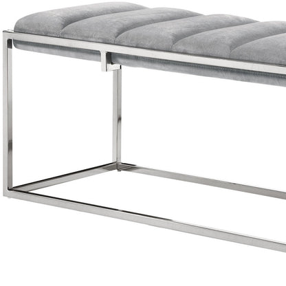 50" Gray And Silver Upholstered Velvet Bench