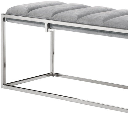 50" Gray and Silver Tufted Velvet Upholstered Bench