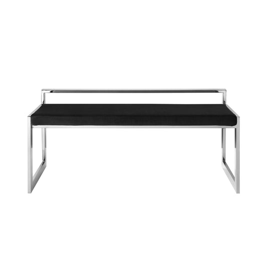 48" Black And Silver Upholstered Velvet Bench