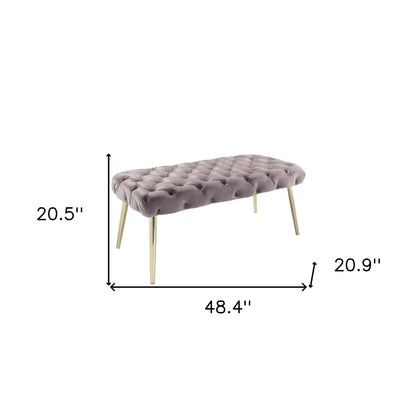 48" Lilac And Gold Upholstered Velvet Bench