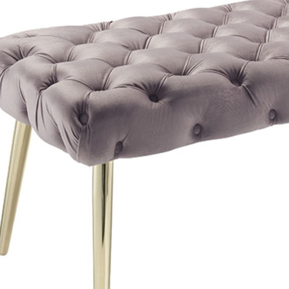 48" Lilac And Gold Upholstered Velvet Bench