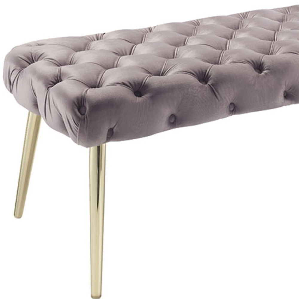 48" Lilac And Gold Upholstered Velvet Bench