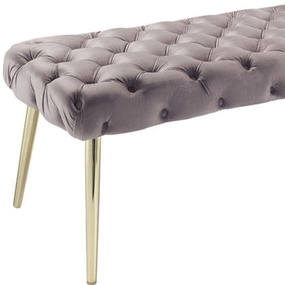 48" Lilac And Gold Upholstered Velvet Bench