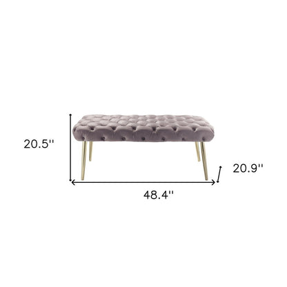 48" Lilac and Gold Tufted Velvet Upholstered Bench