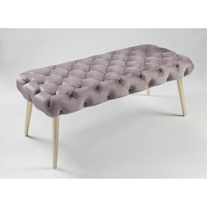 48" Lilac And Gold Upholstered Velvet Bench