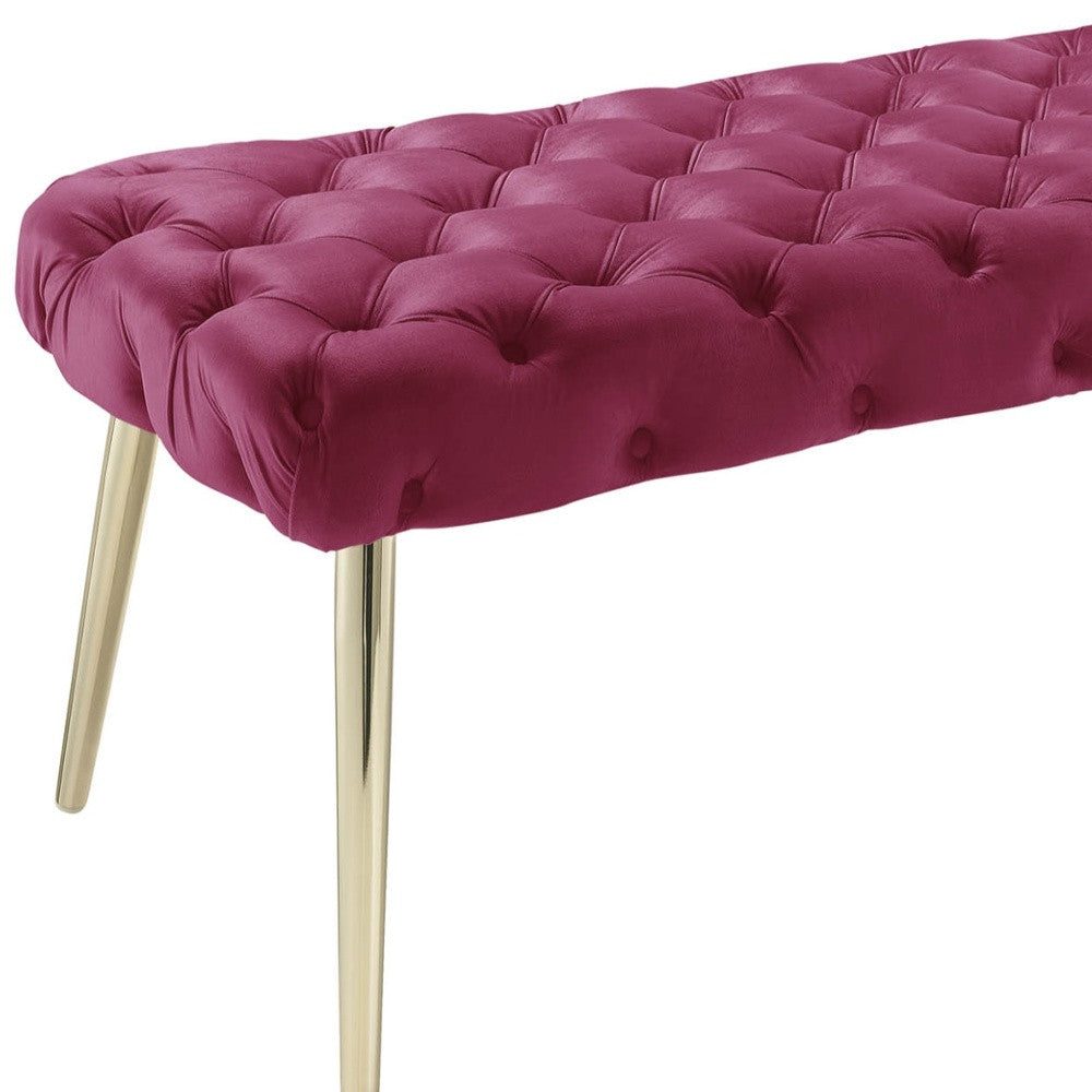 48" Lilac And Gold Upholstered Velvet Bench