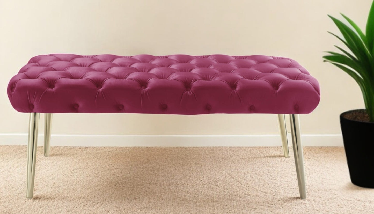 48" Lilac And Gold Upholstered Velvet Bench