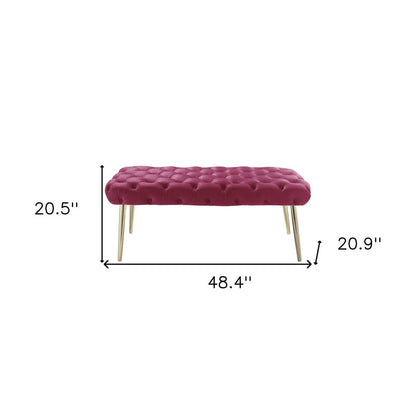 48" Lilac and Gold Tufted Velvet Upholstered Bench