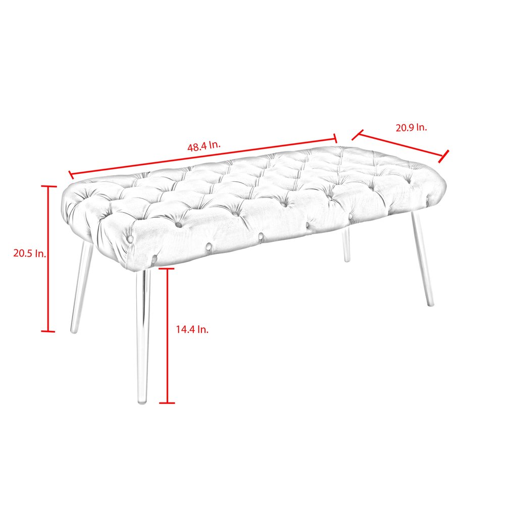 48" Lilac and Gold Tufted Velvet Upholstered Bench