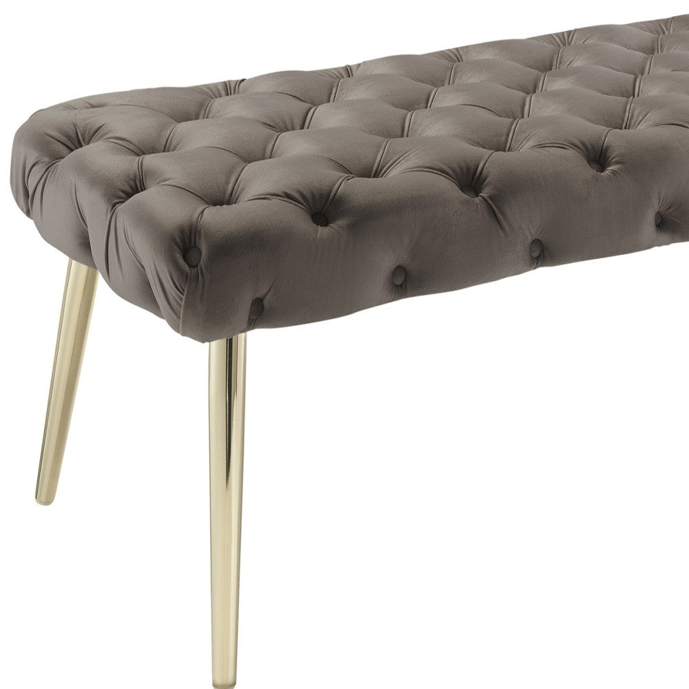 48" Lilac And Gold Upholstered Velvet Bench