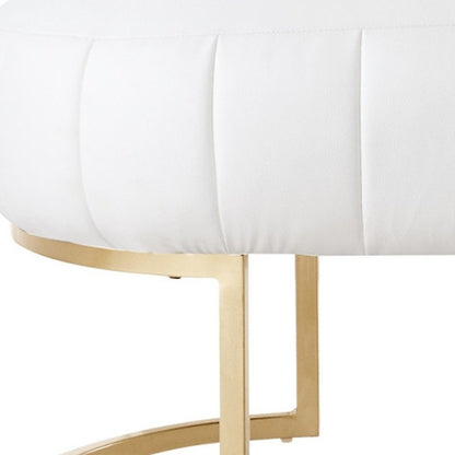 53" White and Gold Upholstered Faux Leather Bench