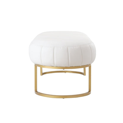 53" White and Gold Upholstered Faux Leather Bench