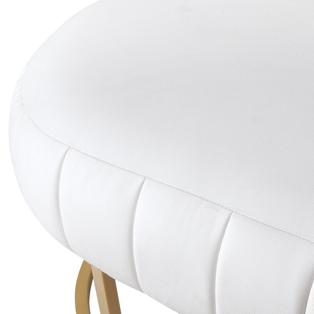 53" White and Gold Upholstered Faux Leather Bench