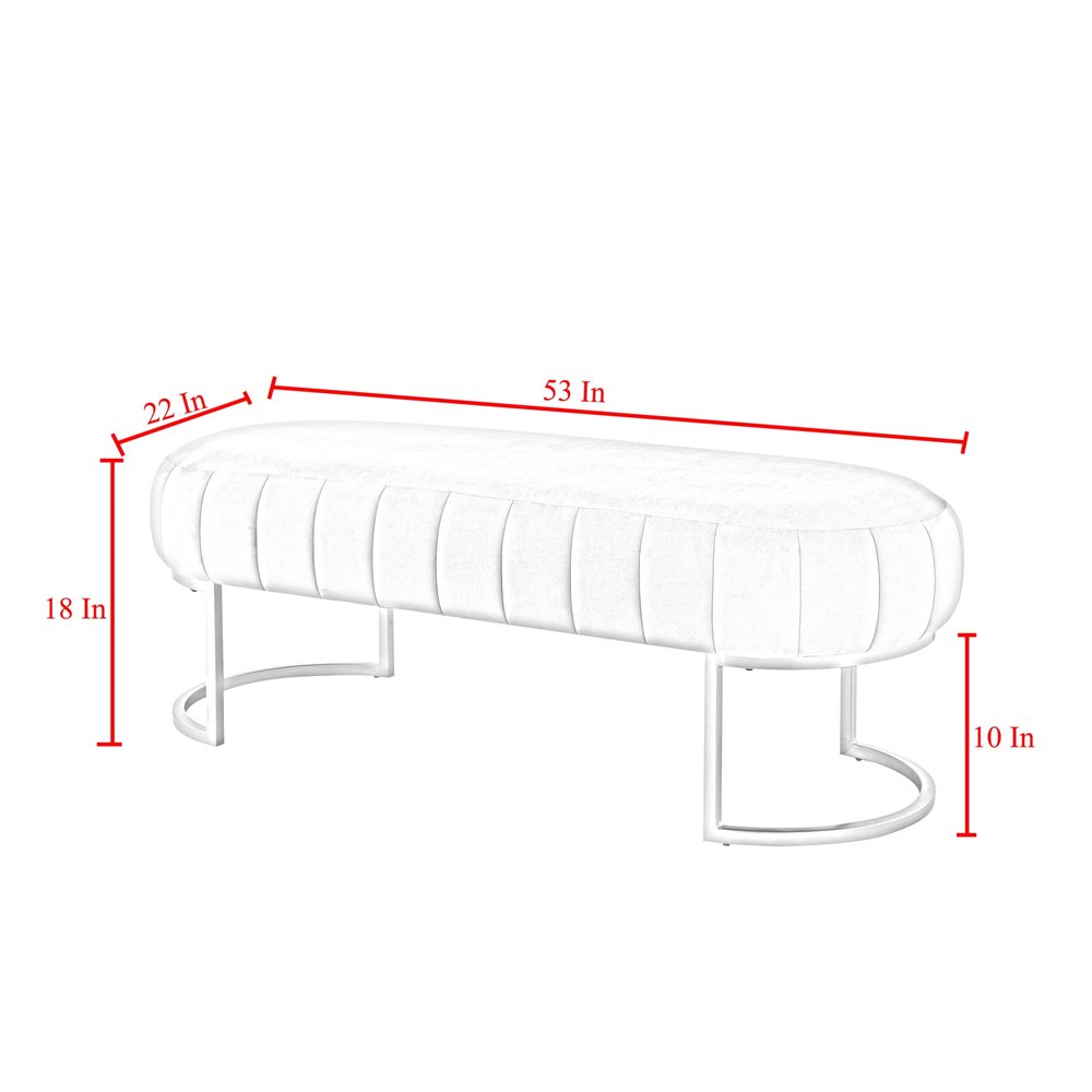 53" White and Gold Upholstered Faux Leather Bench