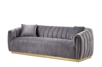 84" Gray Velvet Sofa And Toss Pillows