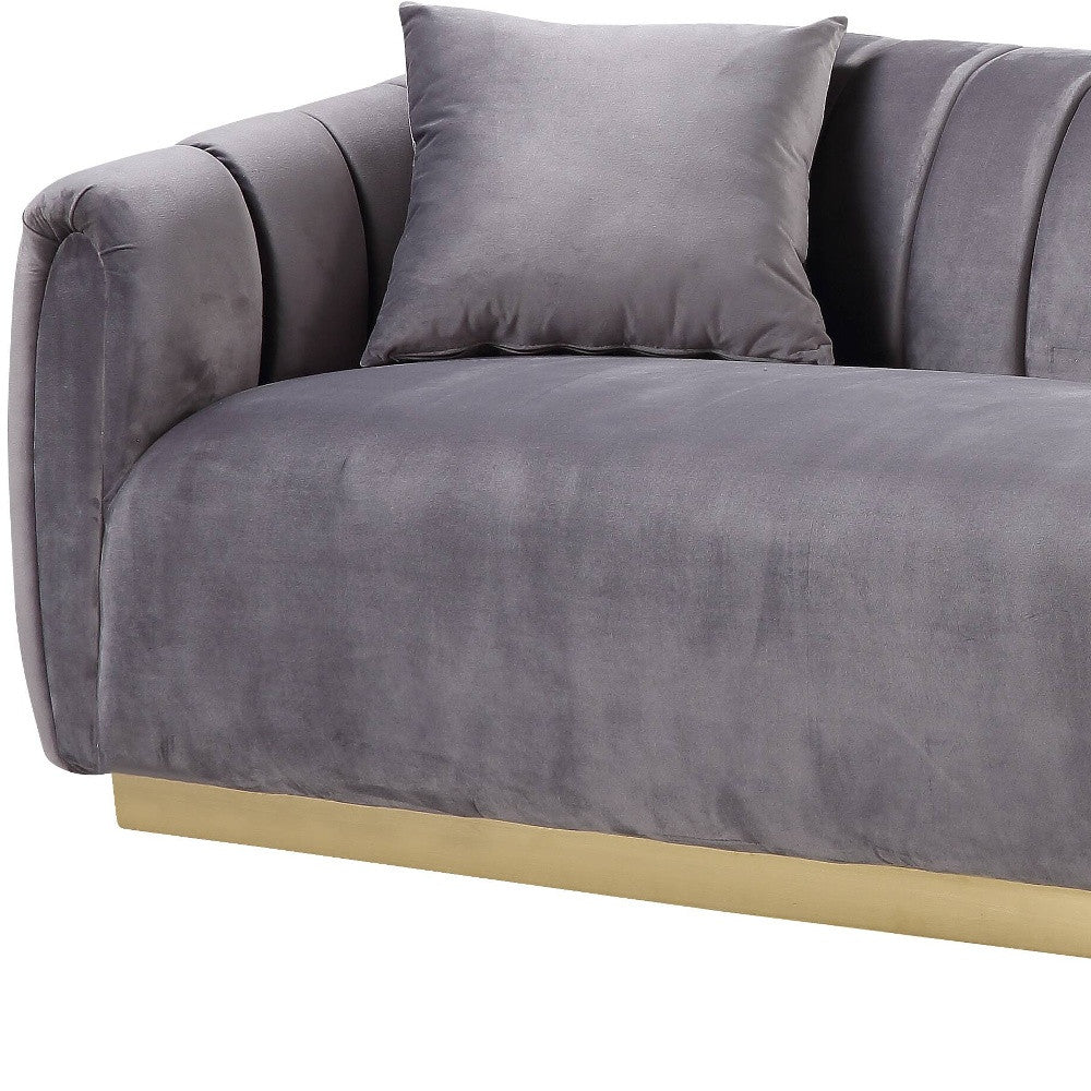 84" Gray Velvet Sofa And Toss Pillows