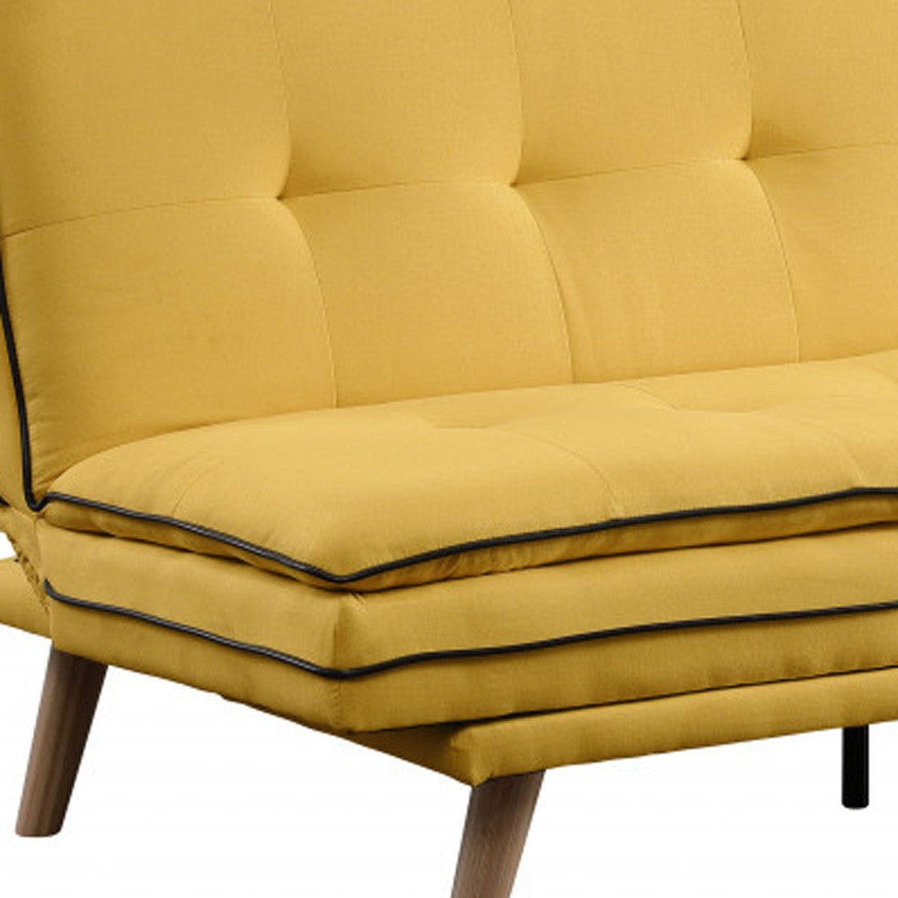 72" Yellow Linen Sofa With Brown Legs