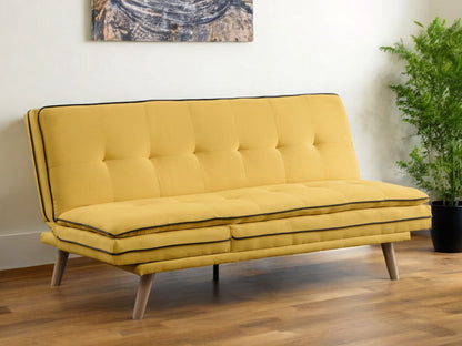 72" Yellow Linen Sofa With Brown Legs