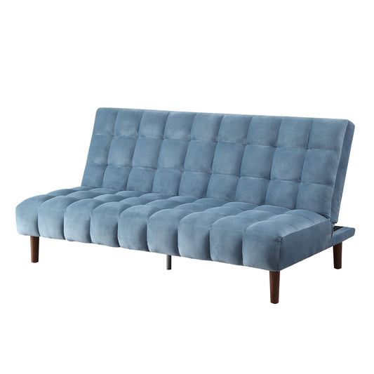 76" Teal Blue Velvet Convertible Futon Sleeper Sofa With Wood Brown Legs