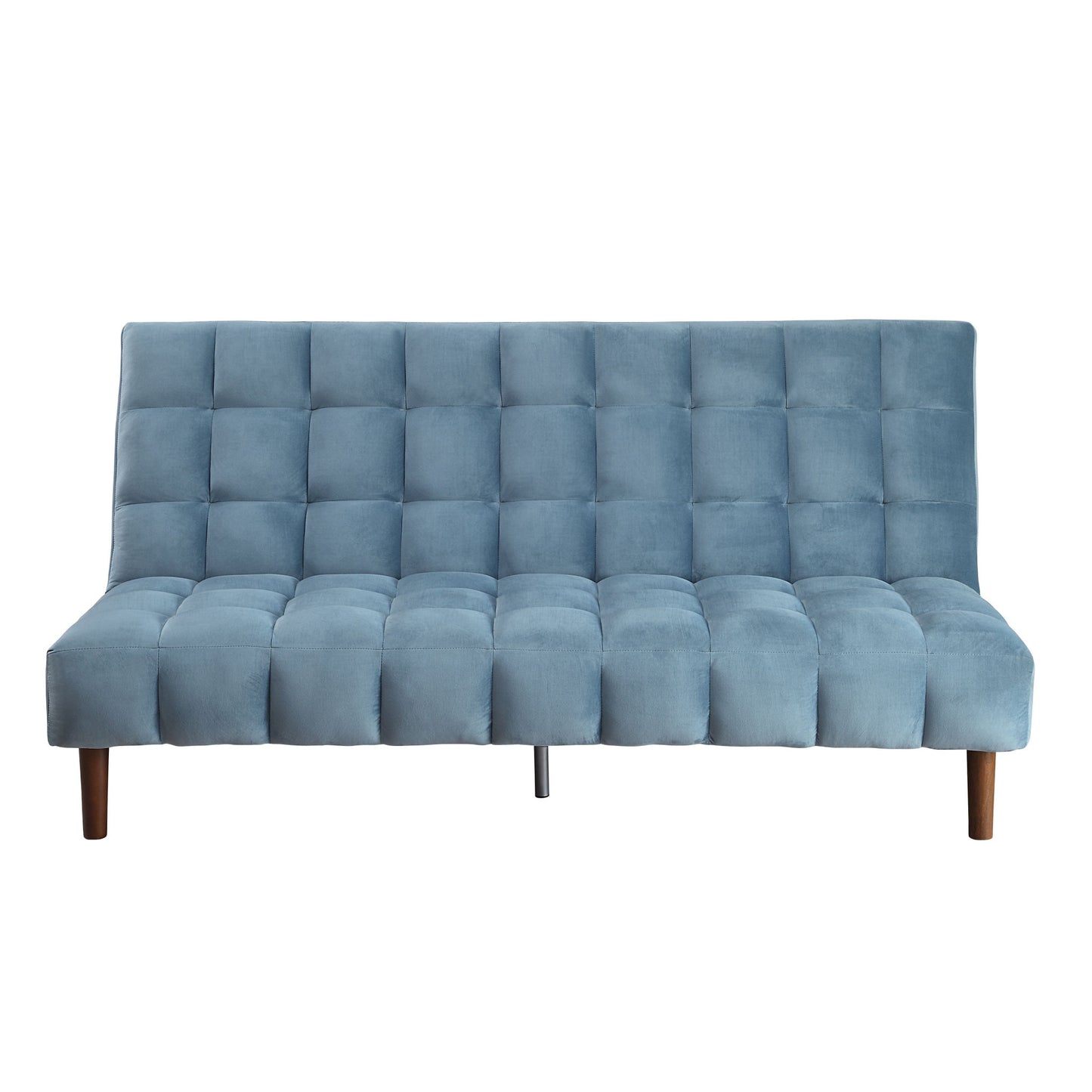 76" Teal Blue Velvet Convertible Futon Sleeper Sofa With Wood Brown Legs