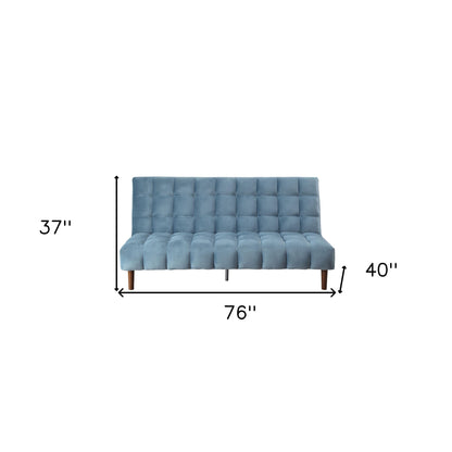 76" Teal Blue Velvet Convertible Futon Sleeper Sofa With Wood Brown Legs