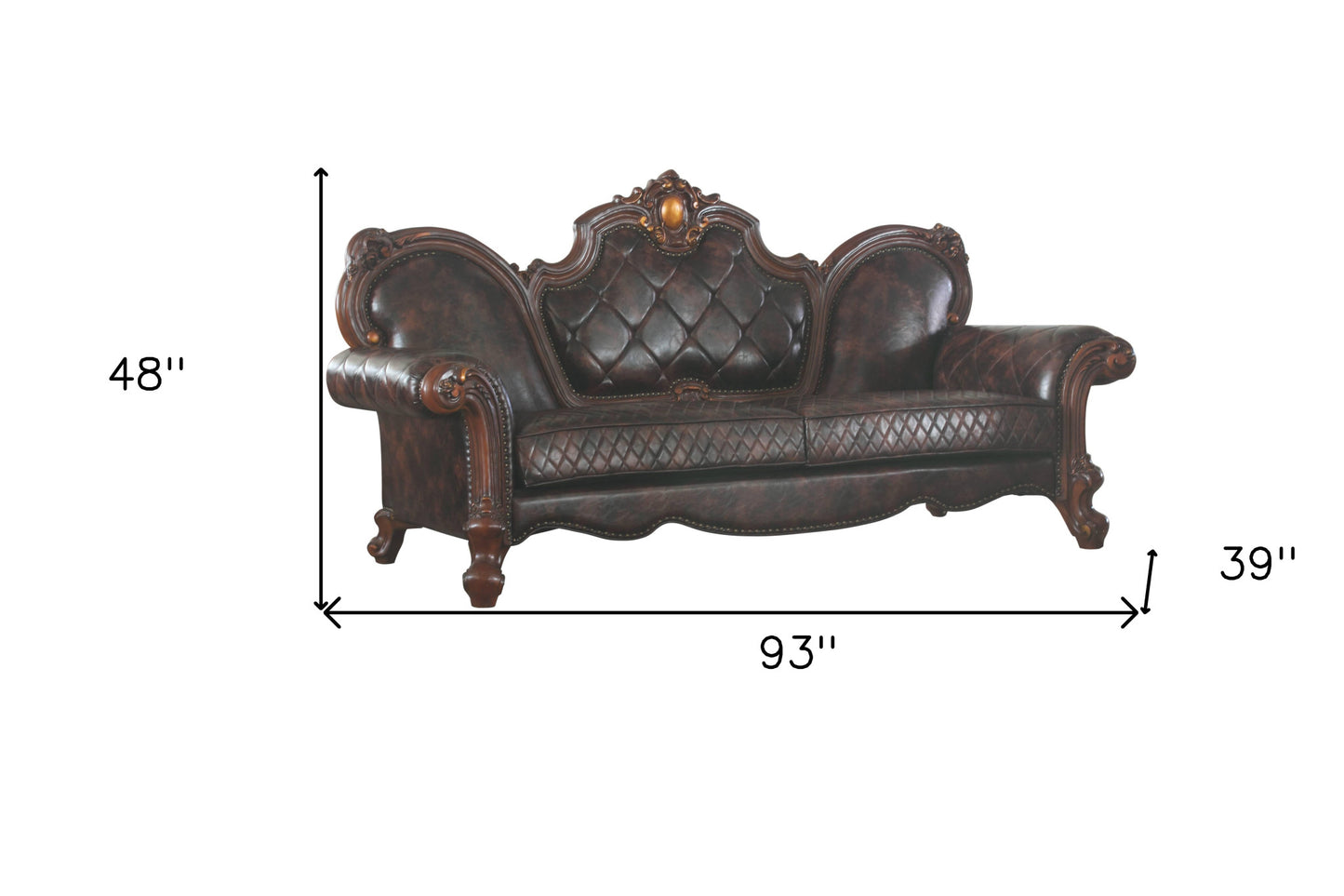 93" Dark Brown Faux Leather Sofa And Toss Pillows