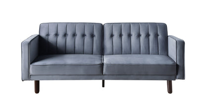 79" Dark Gray Velvet Convertible Futon Sleeper Sofa With Black Legs