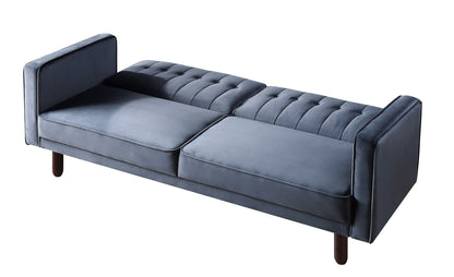 79" Dark Gray Velvet Convertible Futon Sleeper Sofa With Black Legs