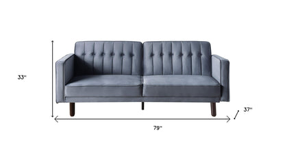 79" Dark Gray Velvet Convertible Futon Sleeper Sofa With Black Legs