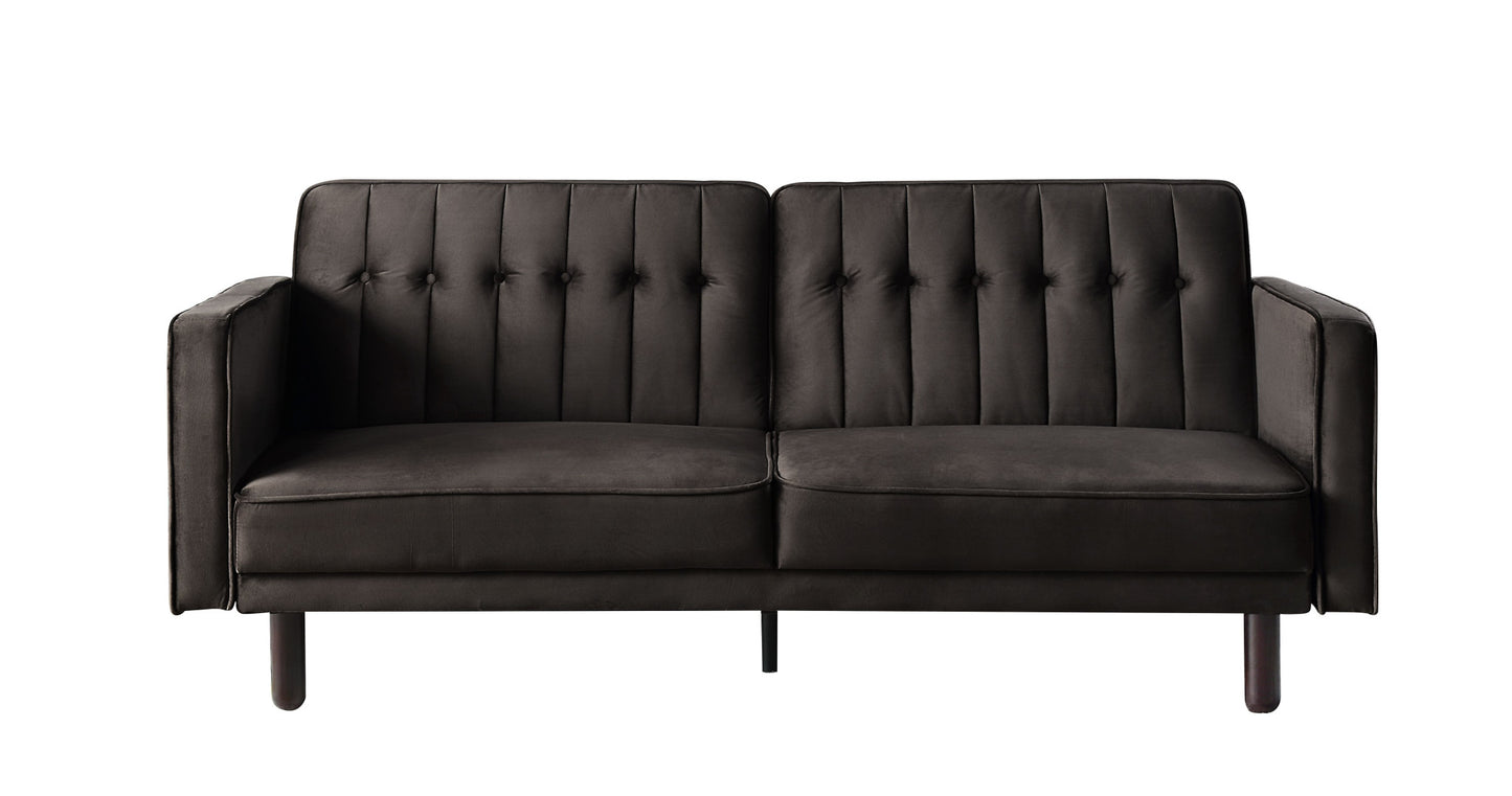 79" Dark Brown Velvet Sleeper Sofa With Black Legs