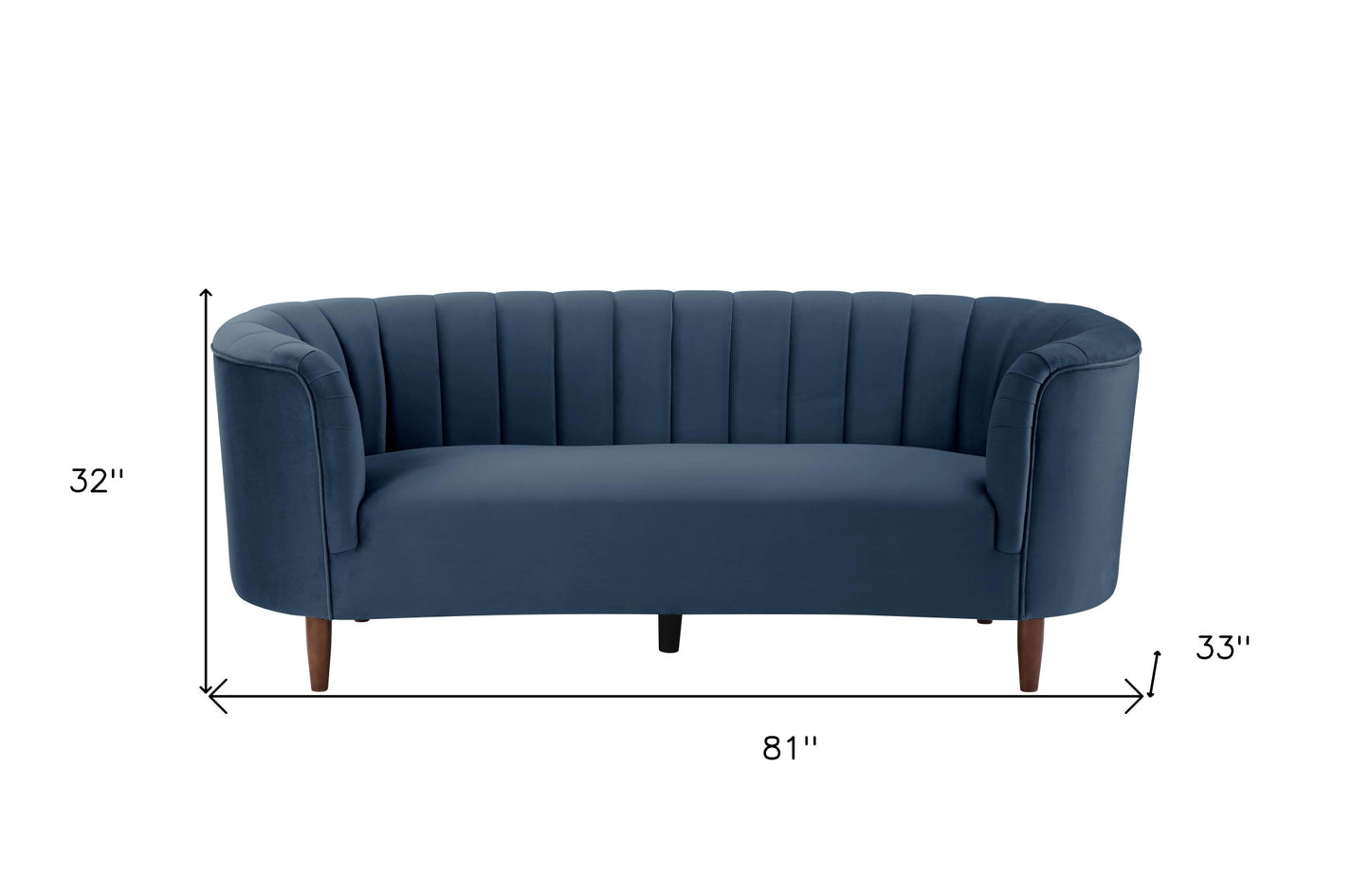 81" Blue Velvet Sofa With Black Legs