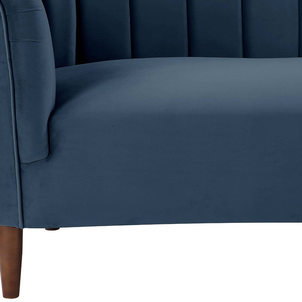 81" Blue Velvet Sofa With Black Legs