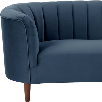 81" Blue Velvet Sofa With Black Legs