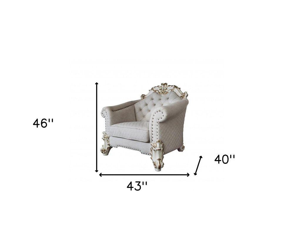 43" Ivory and Pearl Fabric Striped Arm Chair And Toss Pillows