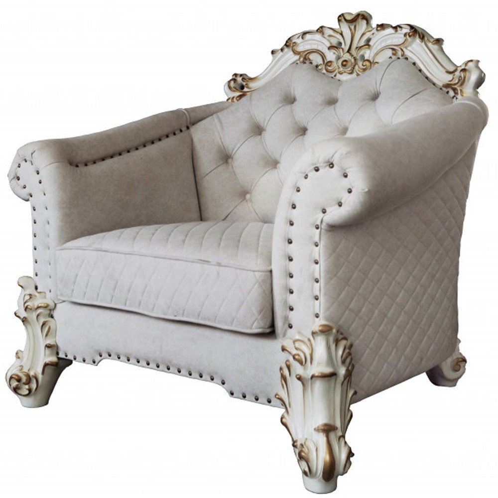 43" Ivory and Pearl Fabric Striped Arm Chair And Toss Pillows