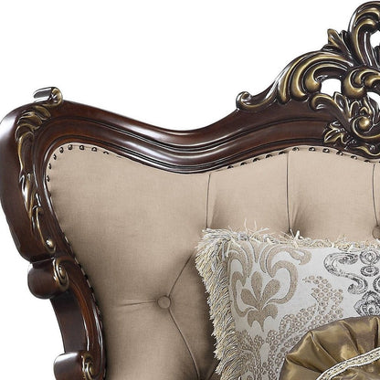 48" Beige and Brown Linen Floral Arm Chair And Toss Pillows