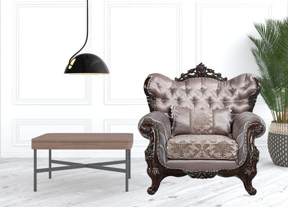 46" Light Gray and Brown Fabric Floral Tufted Arm Chair And Toss Pillow