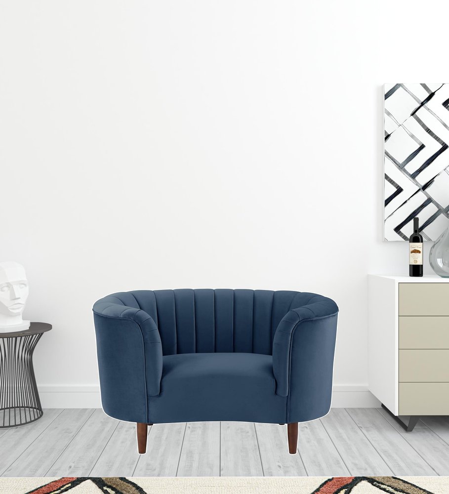 52" Blue and Black Velvet Striped Arm Chair