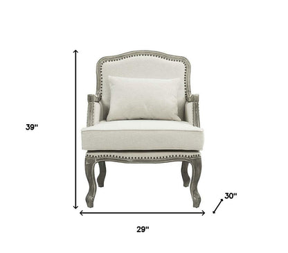 29" Cream and Brown Linen Arm Chair And Toss Pillow