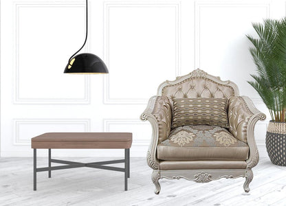 40" Beige and White Faux Leather Tufted Arm Chair And Toss Pillow