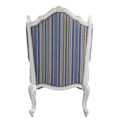 31" Blue and White Fabric Striped Wingback Chair And Toss Pillow