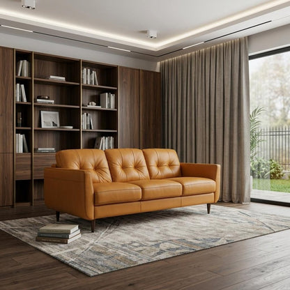 83" Orange Leather Sofa With Black Legs