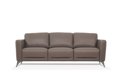 83" Taupe Leather Sofa With Black Legs