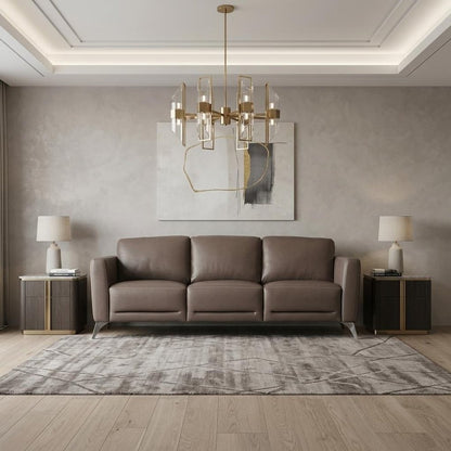 83" Taupe Leather Sofa With Black Legs