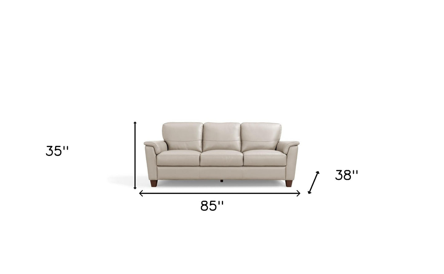 85" Beige Leather Sofa With Black Legs